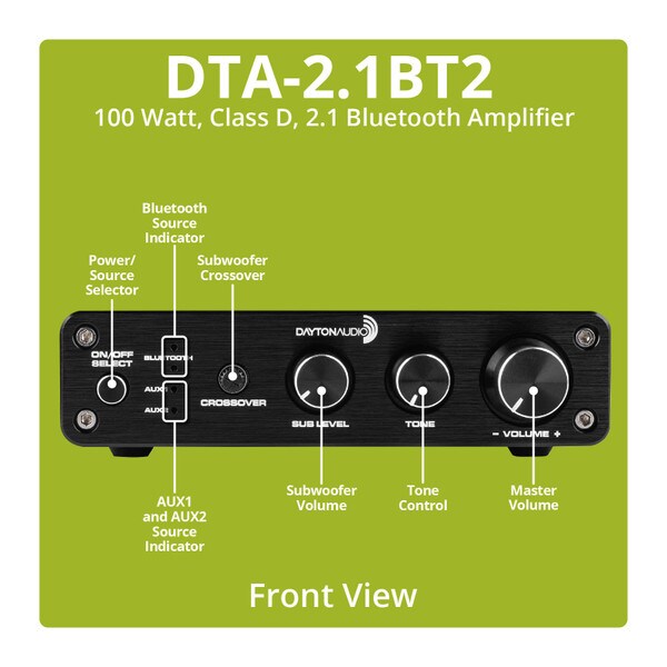 Main product image for Dayton Audio DTA-2.1BT2 100W 2.1 Class D Bluetooth 300-3831